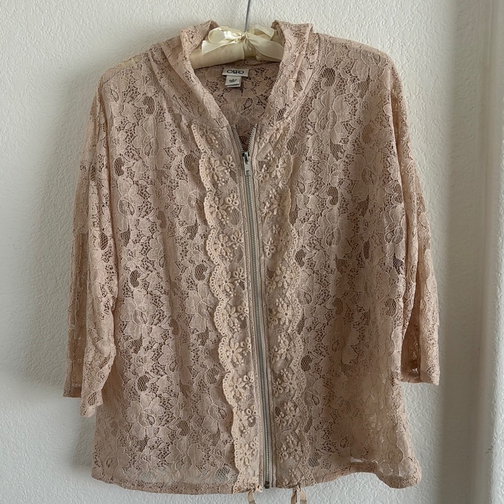 Cato Lace Zip-Up Jacket in Light Brown